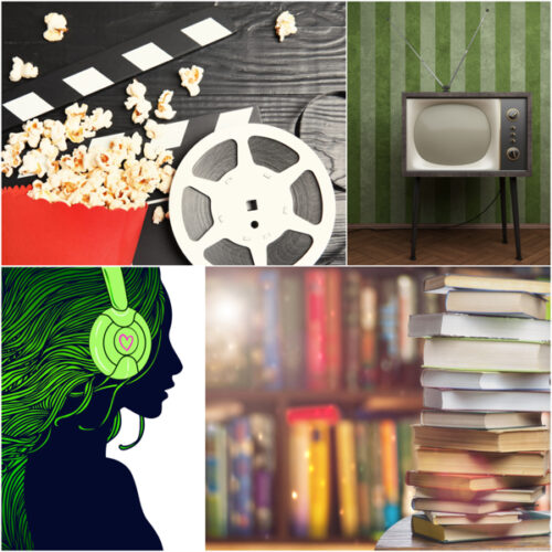 movies, tv, books, podcasts