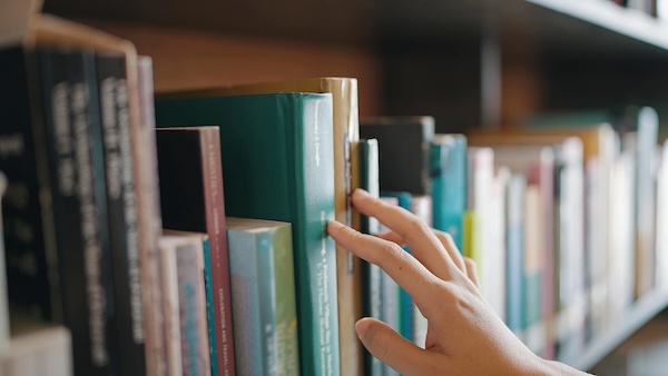 browsing the library's shelves