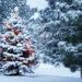 Brightly Lit Snow Covered Christmas Tree In Snowstorm